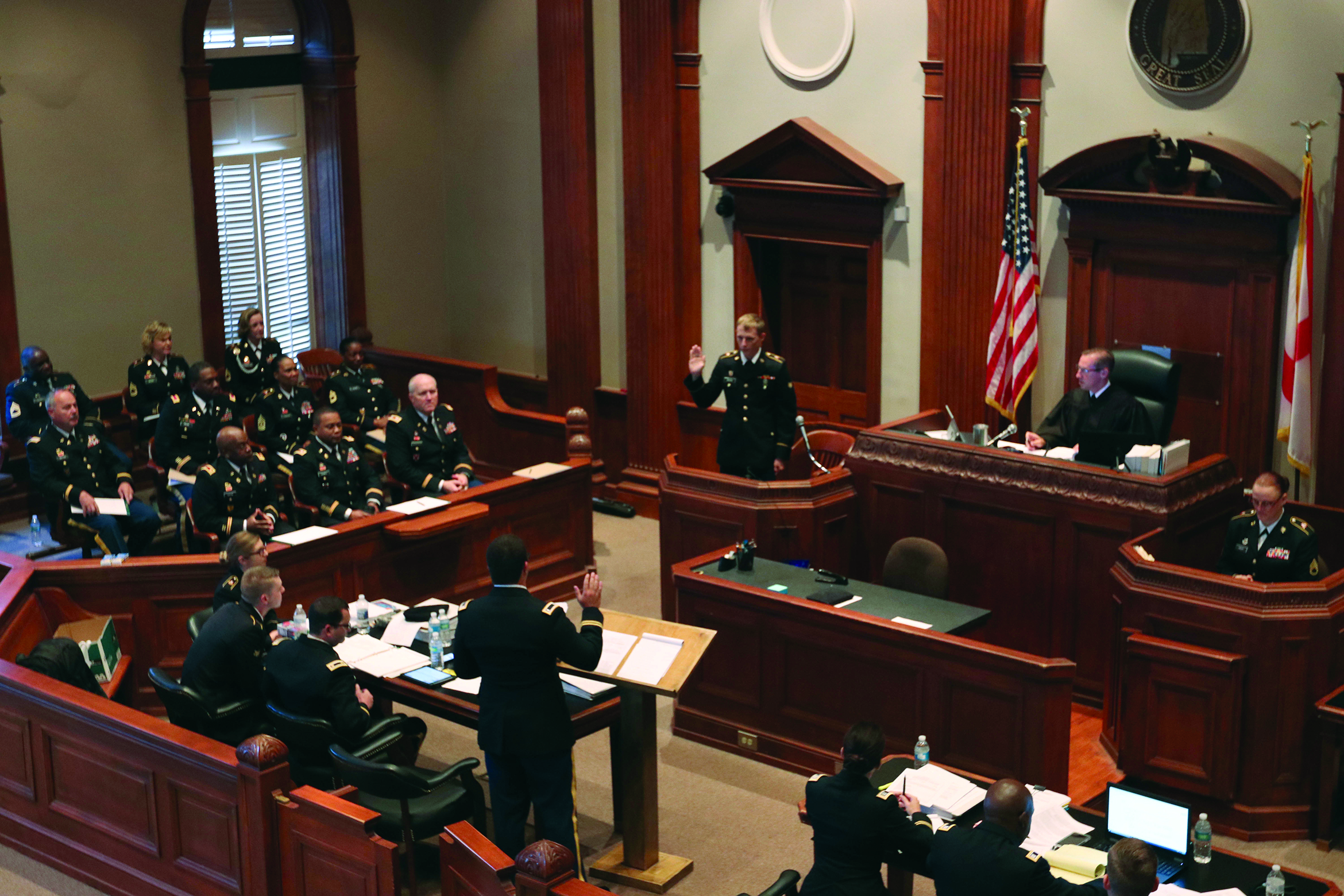 Members of the Alabama National Guard conduct a mock court-martial. (Credit: SSG Jeremy Dunkle)